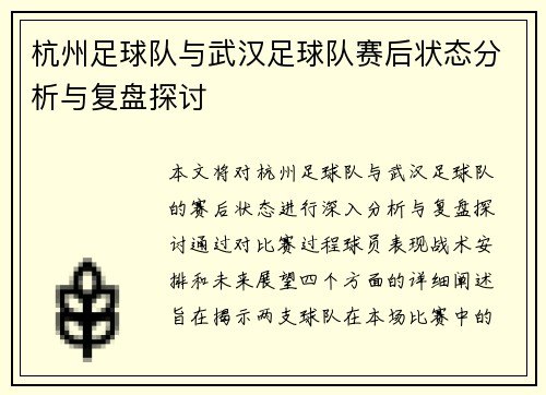 杭州足球队与武汉足球队赛后状态分析与复盘探讨